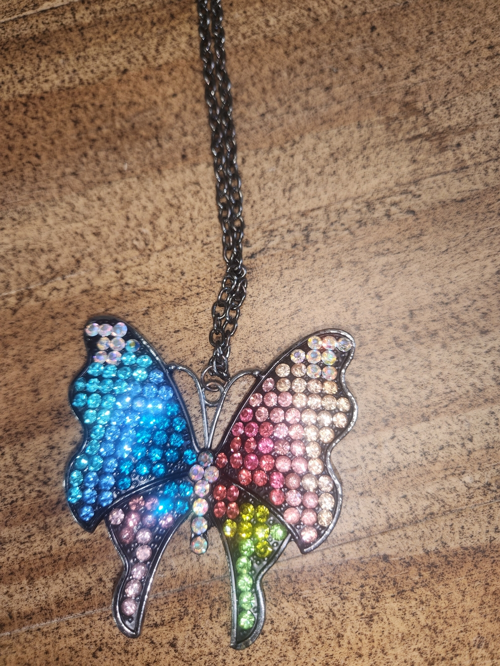 Multicolor Crystal Butterfly Pendant Necklace for Women